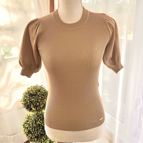 T Tahari Puff Short Sleeve Top Tan Size XS - Picture 4 of 14